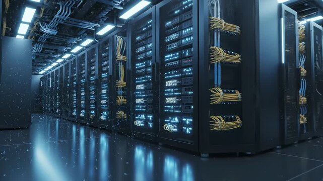 server room with rows of equipment