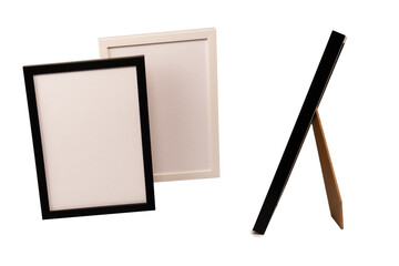 Black and white empty photo frame isolated on white background.