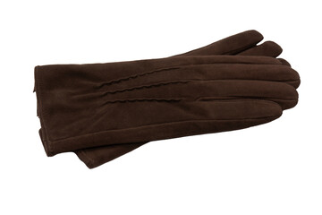 Brown suede gloves isolated on  white background.