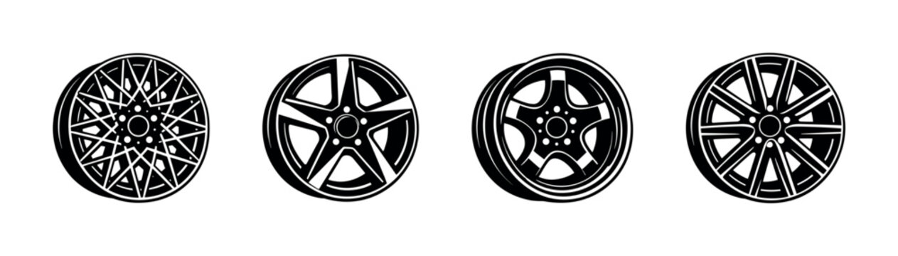 Wheel designs, car rims, flat vector illustration, alloy wheels set