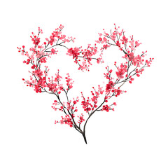 Cherry blossom heart, isolated on white background and isolated on transparent background