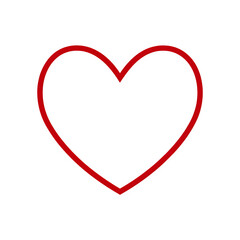 Red heart outline, isolated on white background and isolated on transparent background