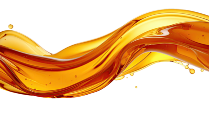 A vibrant, abstract wave of amber liquid against a stark black background