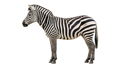 Obraz premium A zebra standing alone against a solid black background in profile view