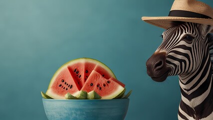 A wild striped zebra mammal with a big red apple in a safari nature wildlife illustration isolated on white