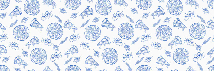 Hand-drawn pizza pattern with clean lines and a retro Mediterranean mood. Works well for wallpaper, bakery packaging, and decorative culinary textiles