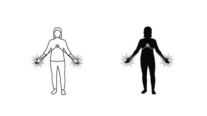 Person holding sparklers in both hands, concept of inner light, energy, or celebration, shown as outline and silhouette