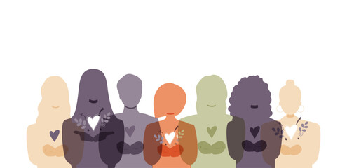 Women standing together. Palms together, extended forward in a gesture of offering. International Women's Day 2026 concept. #GiveToGain