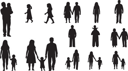 Diverse family group silhouettes collection