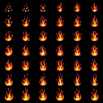 Animated Fire Sprite Sheet for Game Development and Design.