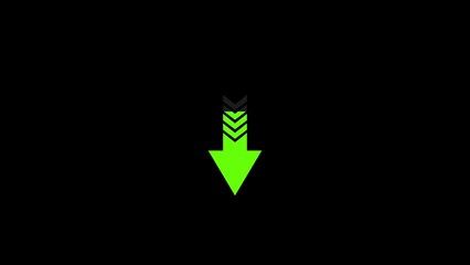 Vibrant neon green arrow pointing downwards with a modern design against a dark backdrop