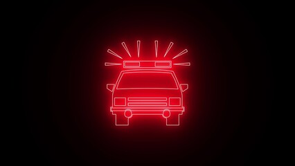 Vibrant red neon outline of a police car with active emergency lights on a dark background © anasstock2025
