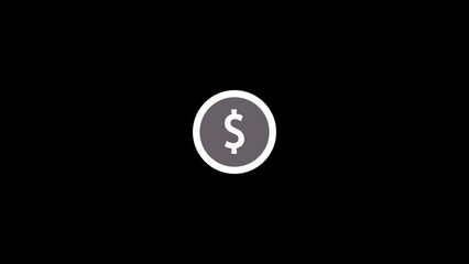 A simple gray dollar sign icon in a white circle representing finance on a black background