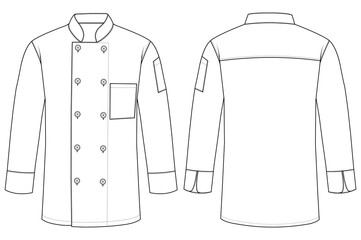 Professional Chef Coat Line Art Vector Illustration Front and Back View
