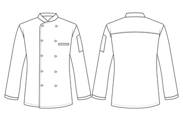 Professional Chef Coat Line Art Vector Illustration Front and Back View