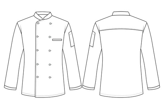Professional Chef Coat Line Art Vector Illustration Front and Back View