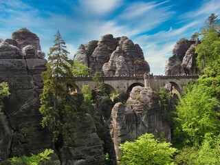 The Bastei is a rock formation rising 194 metres (636 ft) above the Elbe River in the Elbe Sandstone Mountains of Germany. 