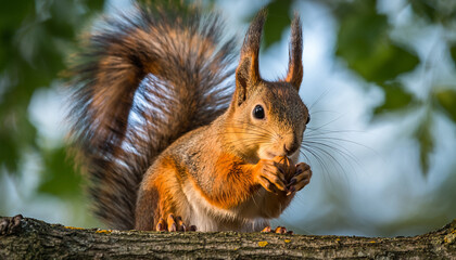 Fototapeta premium A Cute Photograph Of A Squirrel Eating A Nut.