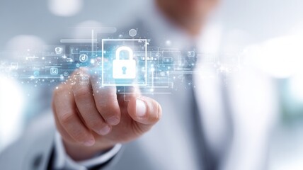 Hand holding glowing digital padlock providing data privacy and protection concept cybersecurity