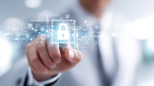 Hand holding glowing digital padlock providing data privacy and protection concept cybersecurity - Powered by Adobe