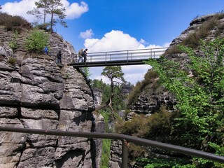 The Bastei is a rock formation rising 194 metres (636 ft) above the Elbe River in the Elbe Sandstone Mountains of Germany. 