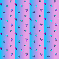 Bright Neon Hearts Create a Seamless Pattern on a Colorful Background With Shades of Blue and Pink for Fun Designs