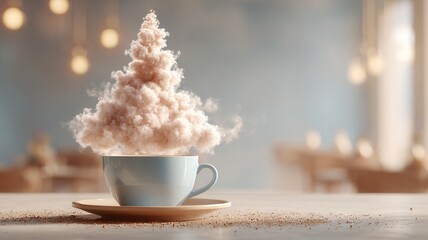 Coffee grounds falling from cloud creating a fresh cup illustrating natural brewing cozy and ritual a morning