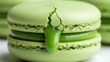 Delicious green macarons on plate.
