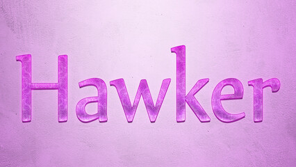 Purple text effect of word Hawker on light background.