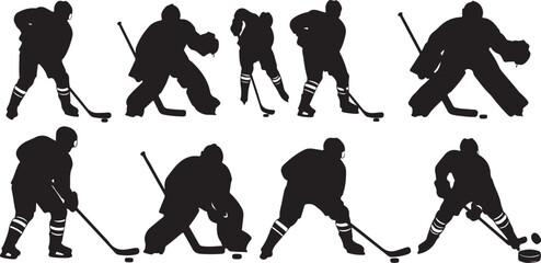 Obraz premium Hockey player and goalie silhouettes set