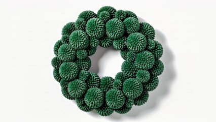 DEEP GREEN WREATH WITH SCULPTED PINE-TEXTURE SPHERES, UNIQUE STYLE ON WHITE