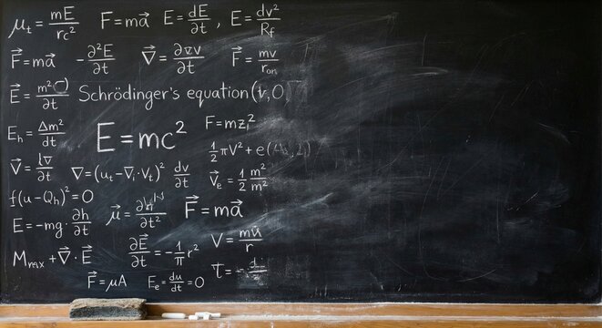 Physics formulas and equations written on chalkboard - Powered by Adobe