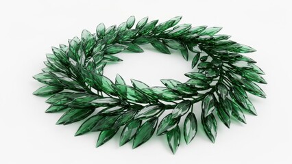  FOLIAGE WREATH WITH DEEP GREEN CRYSTAL-LIKE TEXTURE, STYLIZED ON WHITE