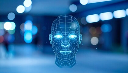 Artificial Intelligence Head in a Futuristic Setting.