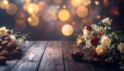 バレンタイン  Valentine 004 Romantic Chocolate Truffles and Flower Arrangement for Valentine Celebration（バレンタインのお祝いにふさわしいロマンチックなチョコレートとフラワーアレンジメント） 