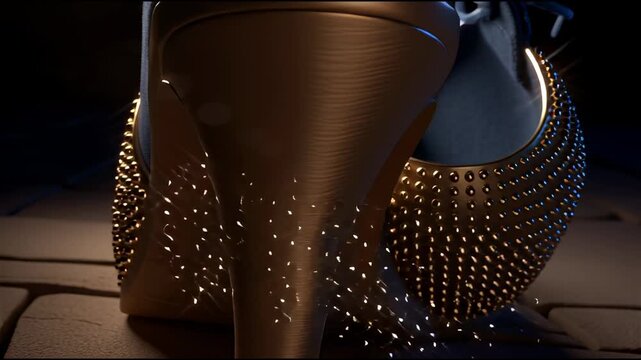 Golden Studded High Heel Shoe with Elegant Design.