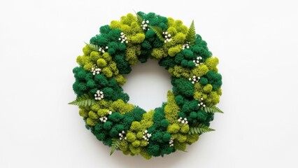 MOSSY DEEP GREEN WREATH WITH SOFT-TOUCH TEXTURE ON WHITE