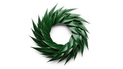  STYLIZED WREATH WITH DEEP GREEN PLASTIC-GLOSS LEAVES, UNIQUE MODERN LOOK ON WHITE