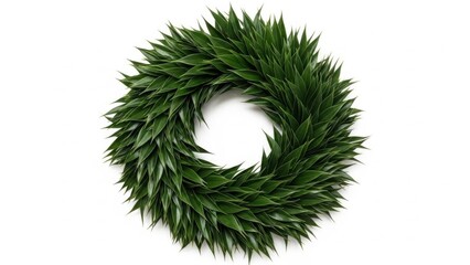 WREATH FEATURING DEEP GREEN POINTED LEAVES, GLOSSY POLISHED EFFECT ON WHITE 