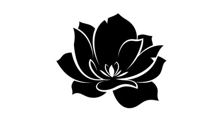 Elegant black flower silhouette with intricate petal details and minimalist design application