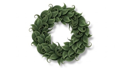 WREATH WITH DEEP GREEN LEAF CURLS AND HIGH DETAIL, ON WHITE