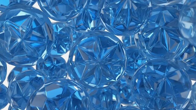 Blue Crystal Glass Spheres with Faceted Abstract Pattern Background