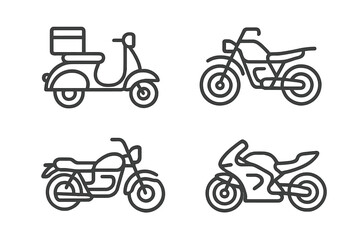 Obraz premium Set of four stylized motorcycle and scooter icons on a dark background