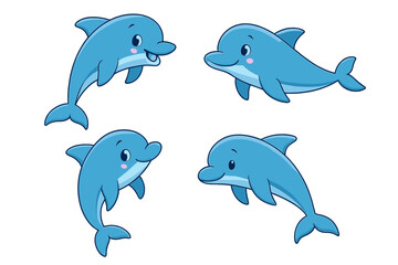 Naklejka premium Four Cute Cartoon Dolphins