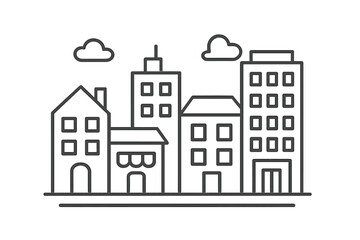 Naklejka premium Cityscape outline with buildings and clouds