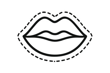 Iconic Lips Silhouette with Dashed Border