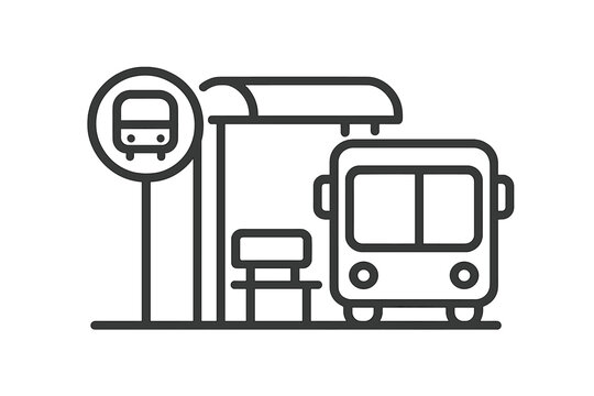 Bus stop icon with bus and bench