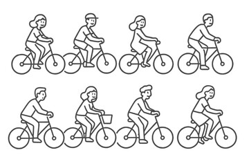 Fototapeta premium Eight people riding bicycles in a row