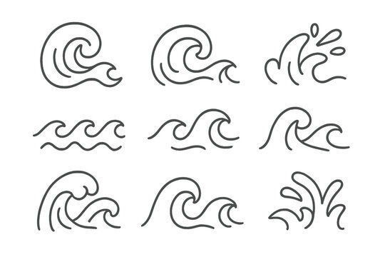 Set of nine stylized wave icons on a gradient background