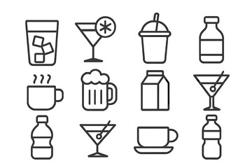 Collection of drink icons on a dark background
